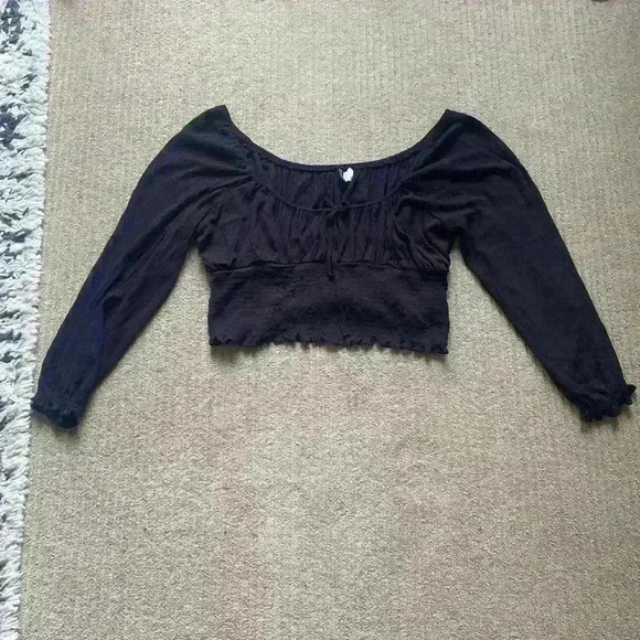 H&M Cropped Blouse, cropped long sleeve shirt, Black size XL. - Picture 1 of 10